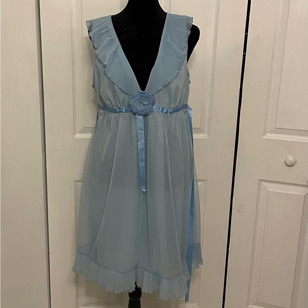 Vintage Evette Light Blue Chiffon Nightgown/Robe Set 1950’s Size Large